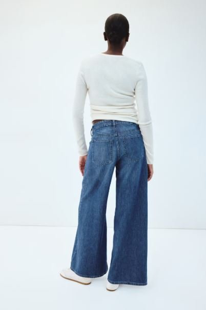 H&M MAMA Wide Leg Maternity Jeans Denim Blue | Comfortable Low Waist Pregnancy Denim Pants