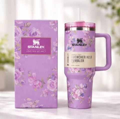 Buy Stanley Printed Tumbler 40oz Blue Flower Edition Online | Insulated Stainless Steel Travel Tumbler with Handle