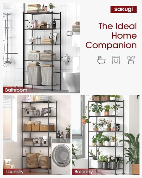 Sakugi 5 Tier Heavy Duty Storage Shelves | Metal Garage Shelving Unit for Pantry Kitchen Closet and Home Organization