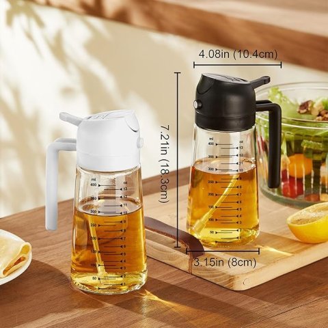 TrendPlain Glass Olive Oil Sprayer 16oz | 2 in 1 Olive Oil Dispenser Bottle for Air Fryer Cooking and Salad Dressing
