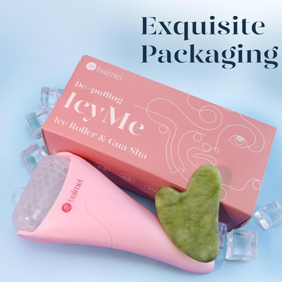 Buy BAIMEI IcyMe Ice Roller & Gua Sha Set – Pink | Facial Massage & Skincare Tool Kit