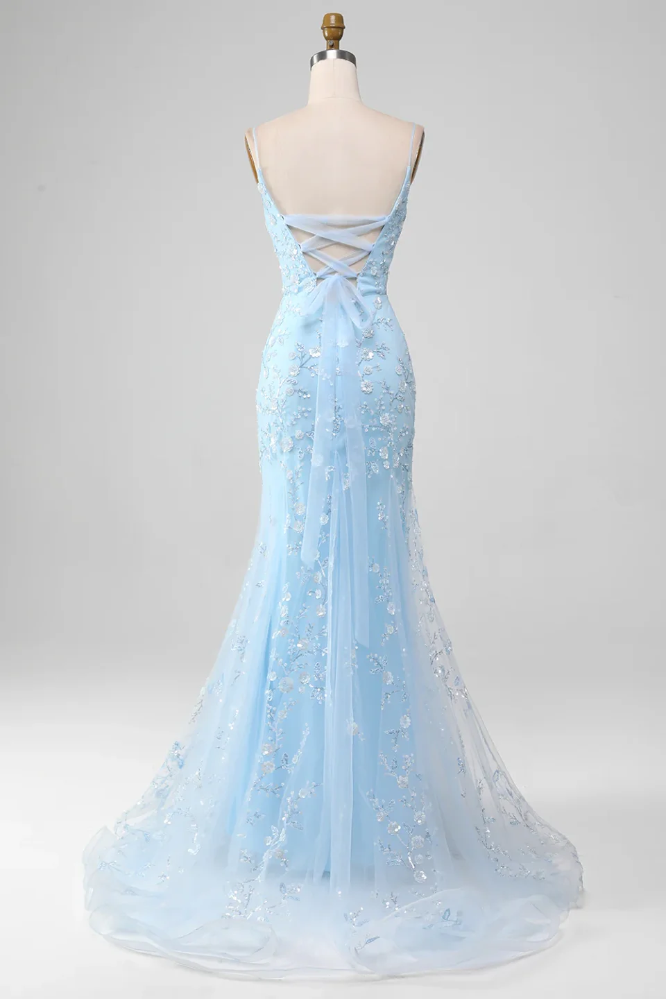 Buy Light Blue Beaded Mermaid Prom Dress Online | Elegant Lace-Up Back Formal Evening Gown