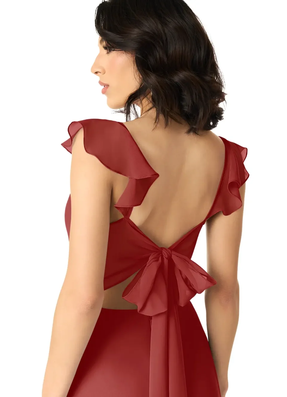 Buy Rust A-Line V-Neck Ruched Chiffon Dress Online | Elegant Bridesmaid & Formal Occasion Dress
