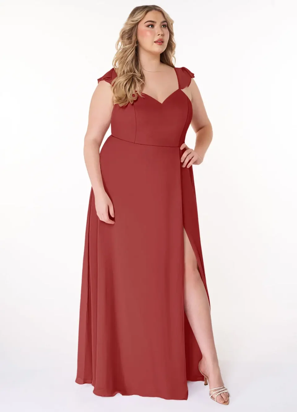 Buy Rust A-Line V-Neck Ruched Chiffon Dress Online | Elegant Bridesmaid & Formal Occasion Dress