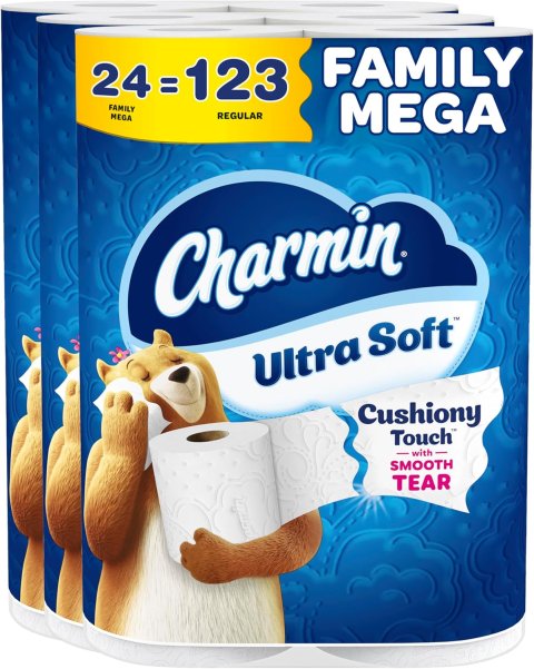 Charmin Ultra Soft Toilet Paper 24 Family Mega Rolls | Ultra Soft Cushiony Toilet Tissue for Long Lasting Comfort