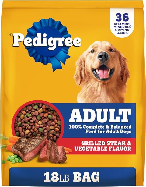 Buy Pedigree Adult Dry Dog Food Grilled Steak & Vegetable Flavor 18 lb Bag | Complete Nutrition Dog Food for Healthy Adult Dogs
