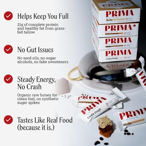 Buy PRIMA Cookie Dough Protein Bar | Grass Fed Whey Protein Bar with Collagen for Healthy Snacking