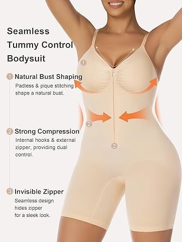Buy SHAPERX Seamless Zip-Up Body Shaper Tummy Control Bodysuit Online