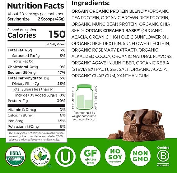 Organic Vegan Protein Powder, Creamy Chocolate Fudge | 21g Plant Protein