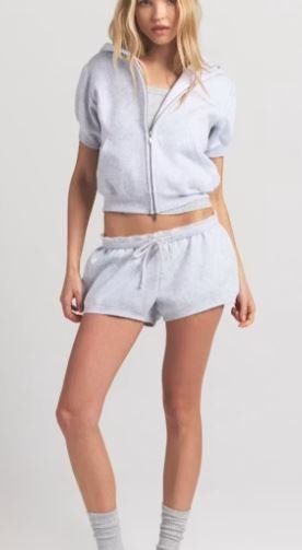 Bubble Sleeve Cropped Zip Up Hoodie | Women's Oversized Cropped Hoodie with Puff Sleeves and Full Zip