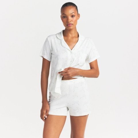 Buy Soft Lounge Short Sleep Set Ivory Pearl Bows Print Online | Ultra-Soft Women's Pajama Shorts Set