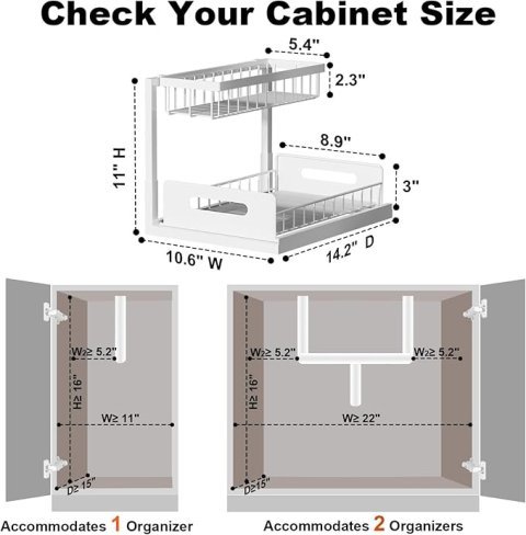Buy 2-Pack Under Sink Organizer with Pull-Out Shelves Online | 2-Tier Metal Cabinet Storage Organizer White