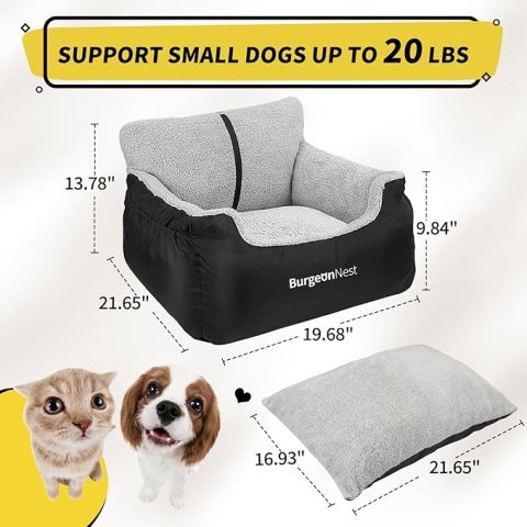 Buy BurgeonNest Dog Car Seat for Small Dogs Online | Soft Washable Pet Booster Car Seat with Storage Pockets & Safety Leash