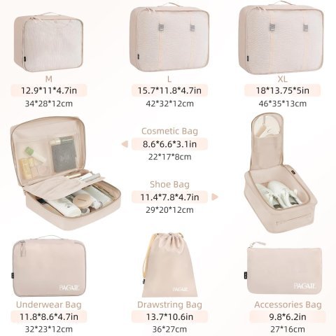 Buy BAGAIL 8 Set Packing Cubes for Travel Online | Luggage Organizer Packing Cubes Set - Cream