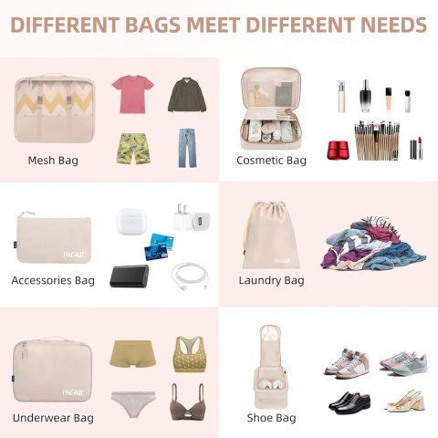 Buy BAGAIL 8 Set Packing Cubes for Travel Online | Luggage Organizer Packing Cubes Set - Cream