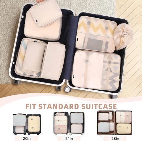 Buy BAGAIL 8 Set Packing Cubes for Travel Online | Luggage Organizer Packing Cubes Set - Cream