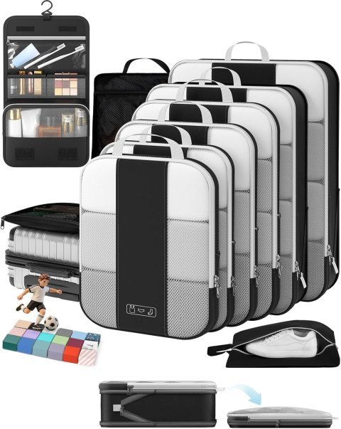 Buy OlarHike 10-Pack Compression Packing Cubes Online | Expandable Travel Luggage Organizer Set - Black