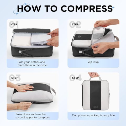 Buy OlarHike 10-Pack Compression Packing Cubes Online | Expandable Travel Luggage Organizer Set - Black