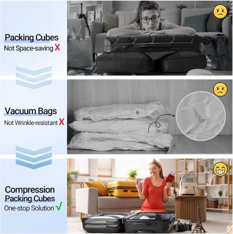 Buy OlarHike 10-Pack Compression Packing Cubes Online | Expandable Travel Luggage Organizer Set - Black