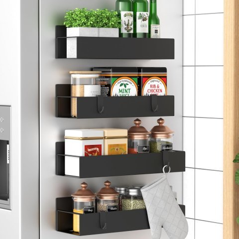 Buy Magnetic Spice Storage Rack Organizer for Refrigerator & Oven Online | Metal Kitchen Organizer Shelf - Black