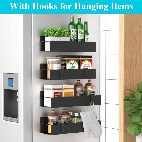 Buy Magnetic Spice Storage Rack Organizer for Refrigerator & Oven Online | Metal Kitchen Organizer Shelf - Black