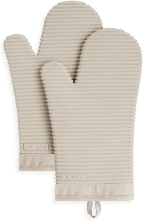 Buy KitchenAid Ribbed Soft Silicone Oven Mitt 2-Pack Set Online | Heat-Resistant Kitchen Oven Gloves 7.5" x 13" Milkshake