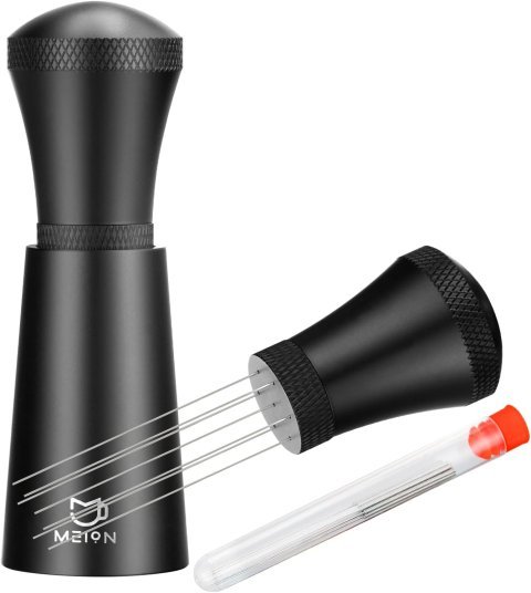 Buy WDT Espresso Distribution Tool Online | 7-Needle Espresso Coffee Stirrer with Aluminum Alloy Handle & Stand - Black