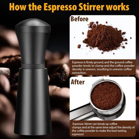 Buy WDT Espresso Distribution Tool Online | 7-Needle Espresso Coffee Stirrer with Aluminum Alloy Handle & Stand - Black