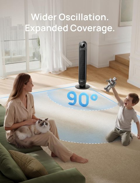 Buy DREO Tower Fan for Bedroom Online | 2026 DC Motor Bladeless Oscillating Fan with Remote, 8 Speeds & Ultra Quiet Cooling | Black