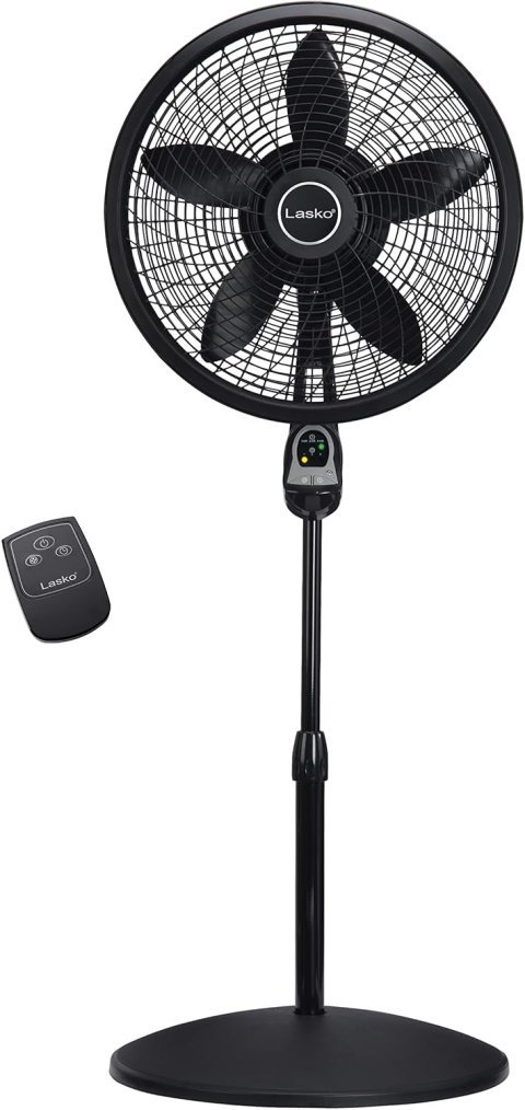 Buy Lasko Oscillating Cyclone Pedestal Fan 1843 Online | 18-Inch Adjustable Standing Fan with Remote, Timer & 3 Speeds | Black