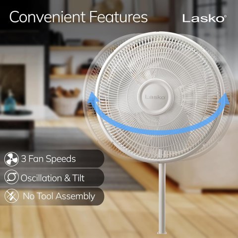 Buy Lasko Oscillating Pedestal Fan 2520 Online | 16-Inch Adjustable Standing Fan with 3 Quiet Speeds | White