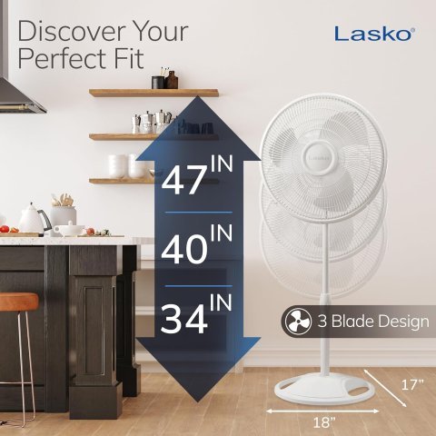 Buy Lasko Oscillating Pedestal Fan 2520 Online | 16-Inch Adjustable Standing Fan with 3 Quiet Speeds | White