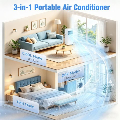 Buy 3-in-1 Portable Air Conditioner 8500 BTU Online | AC, Fan & Dehumidifier for Rooms Up to 450 Sq. Ft. with Window Kit