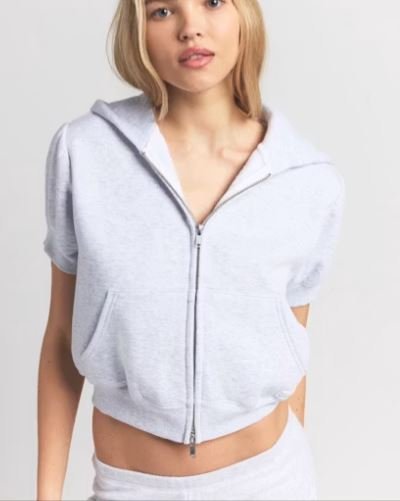 Bubble Sleeve Cropped Zip Up Hoodie | Women's Oversized Cropped Hoodie with Puff Sleeves and Full Zip