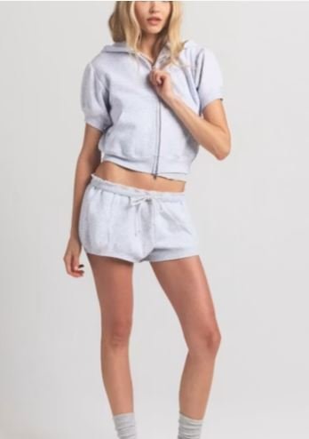 Bubble Sleeve Cropped Zip Up Hoodie | Women's Oversized Cropped Hoodie with Puff Sleeves and Full Zip