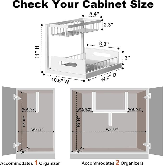 Buy 2-Pack Under Sink Organizer with Pull-Out Shelves Online | 2-Tier Metal Cabinet Storage Organizer White