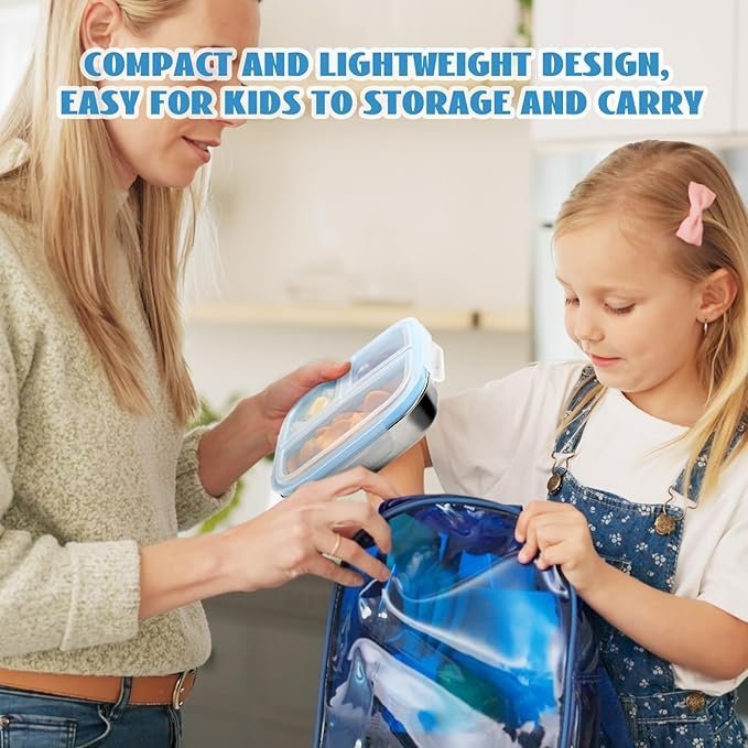 Buy Stainless Steel Snack Containers with 3 Compartments Online | Reusable Bento Lunch Box with Lids for Kids & Adults - Blue