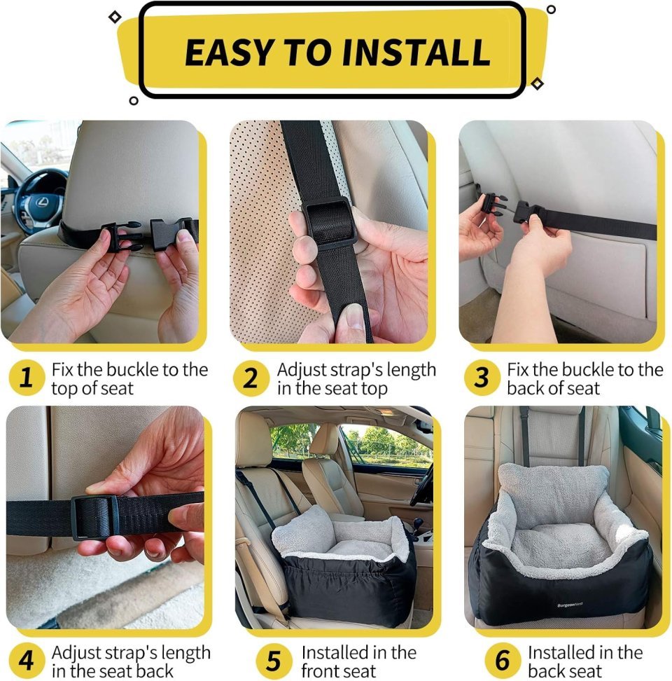 Buy BurgeonNest Dog Car Seat for Small Dogs Online | Soft Washable Pet Booster Car Seat with Storage Pockets & Safety Leash