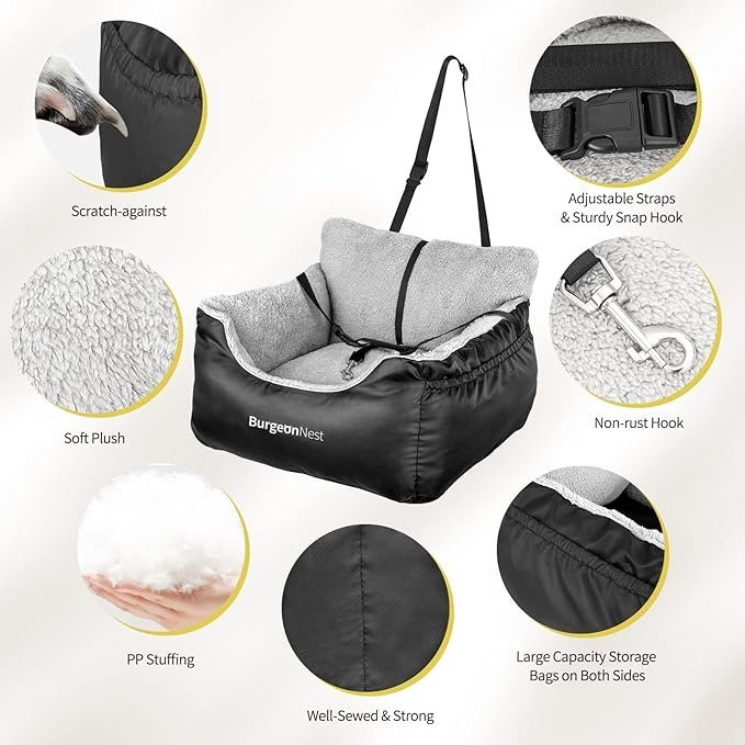 Buy BurgeonNest Dog Car Seat for Small Dogs Online | Soft Washable Pet Booster Car Seat with Storage Pockets & Safety Leash