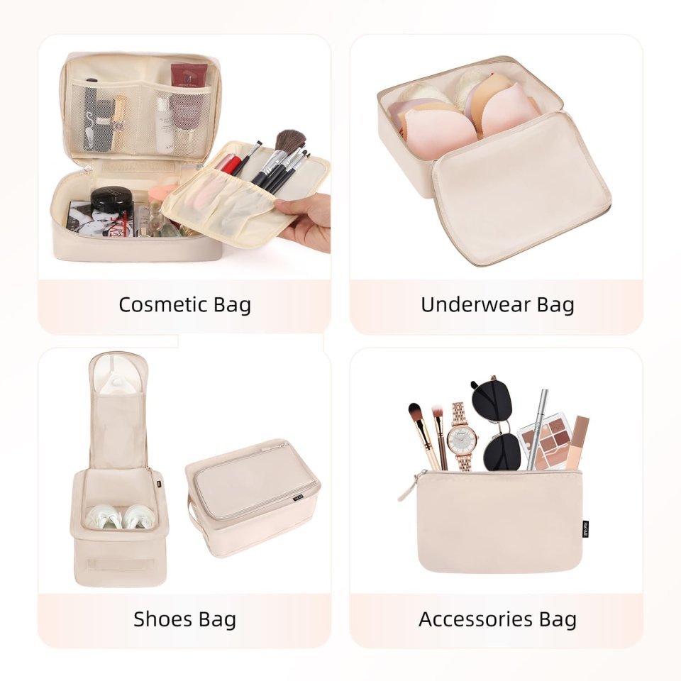 Buy BAGAIL 8 Set Packing Cubes for Travel Online | Luggage Organizer Packing Cubes Set - Cream