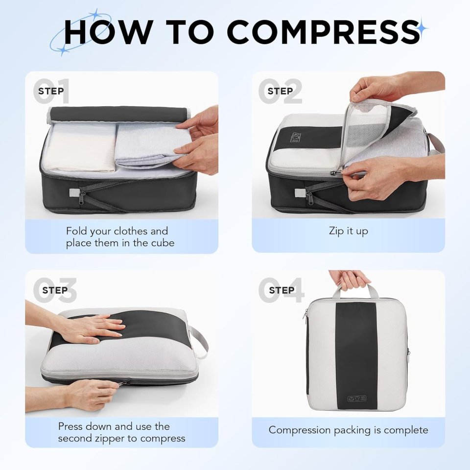 Buy OlarHike 10-Pack Compression Packing Cubes Online | Expandable Travel Luggage Organizer Set - Black
