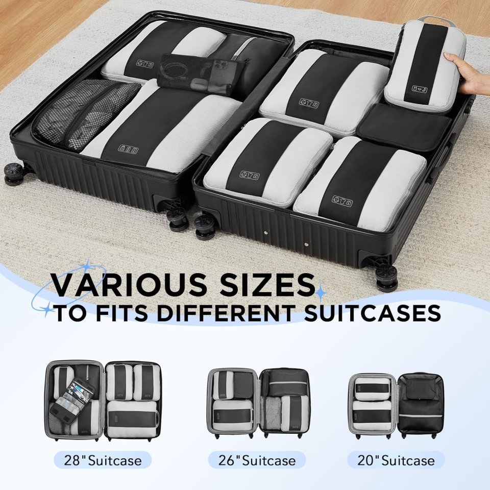 Buy OlarHike 10-Pack Compression Packing Cubes Online | Expandable Travel Luggage Organizer Set - Black