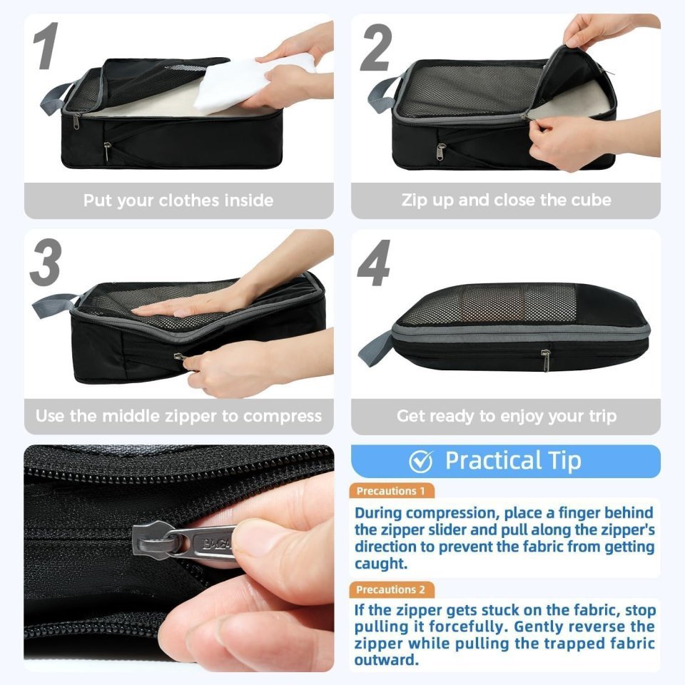 Buy BAGAIL Compression Packing Cubes Online | Expandable Travel Luggage Organizer Set (4, 6 & 8-Piece Options) - Black