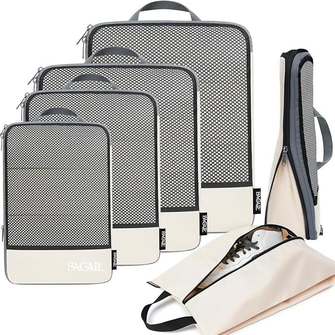 Buy BAGAIL Compression Packing Cubes Online | Expandable Travel Luggage Organizer Set (4, 6 & 8-Piece Options) - Black
