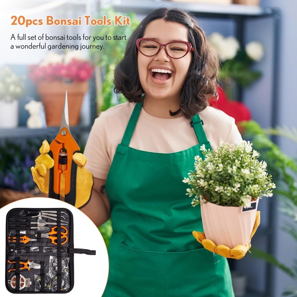 Buy 20-Piece Bonsai Tools Kit Online | Complete Bonsai Gardening Tool Set with Wire Kit, Pruning Shears & Leather Storage Bag