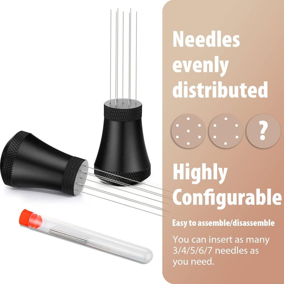 Buy WDT Espresso Distribution Tool Online | 7-Needle Espresso Coffee Stirrer with Aluminum Alloy Handle & Stand - Black