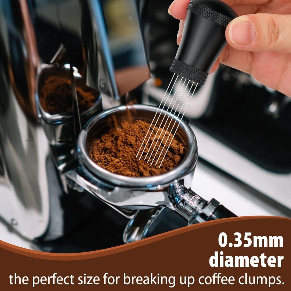 Buy WDT Espresso Distribution Tool Online | 7-Needle Espresso Coffee Stirrer with Aluminum Alloy Handle & Stand - Black