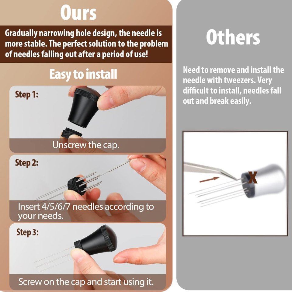 Buy WDT Espresso Distribution Tool Online | 7-Needle Espresso Coffee Stirrer with Aluminum Alloy Handle & Stand - Black