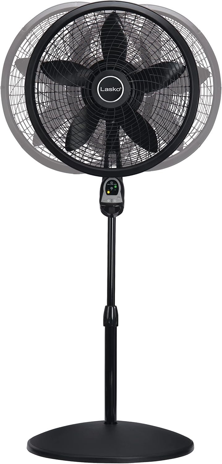 Buy Lasko Oscillating Cyclone Pedestal Fan 1843 Online | 18-Inch Adjustable Standing Fan with Remote, Timer & 3 Speeds | Black