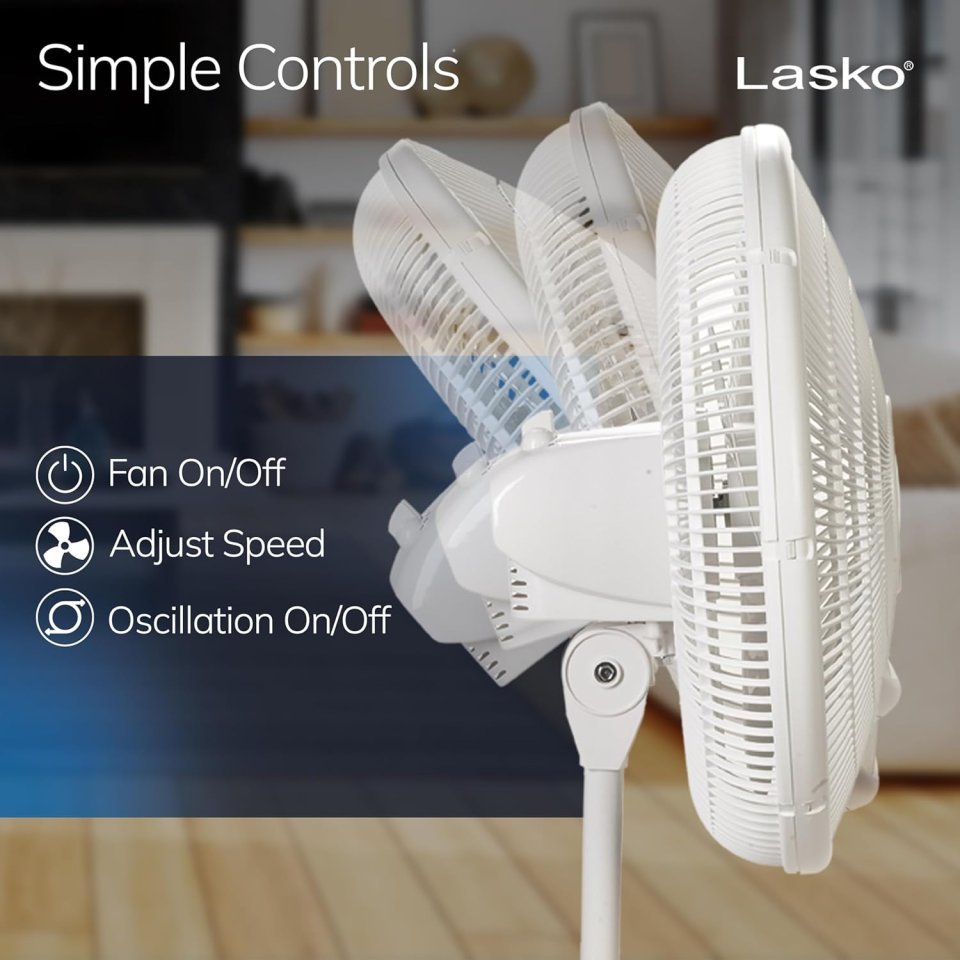 Buy Lasko Oscillating Pedestal Fan 2520 Online | 16-Inch Adjustable Standing Fan with 3 Quiet Speeds | White